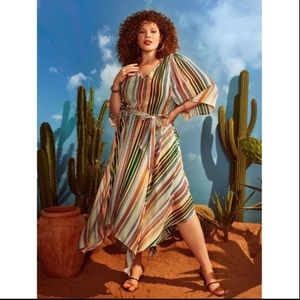 ELOQUII V-Neck Striped Maxi Dress